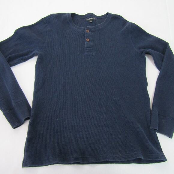 J. CREW Blue Waffle Knit 3/5 Button Shirt Men's sz L Thermal Crew Minimalist - Picture 1 of 8